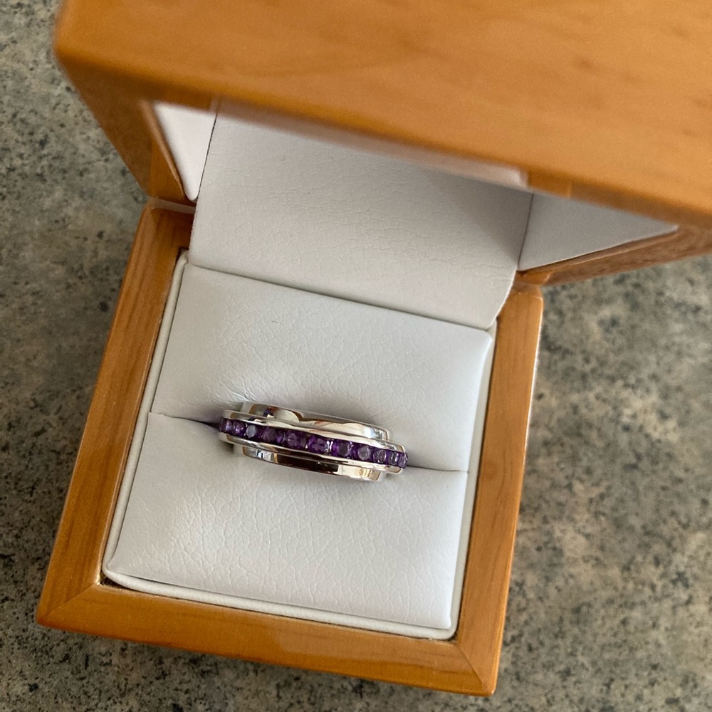 💍 925 Amethyst Spinner Eternity Fidget Ring Sterling Silver, Size 6.75/7, EUC - Picture 2 of 8